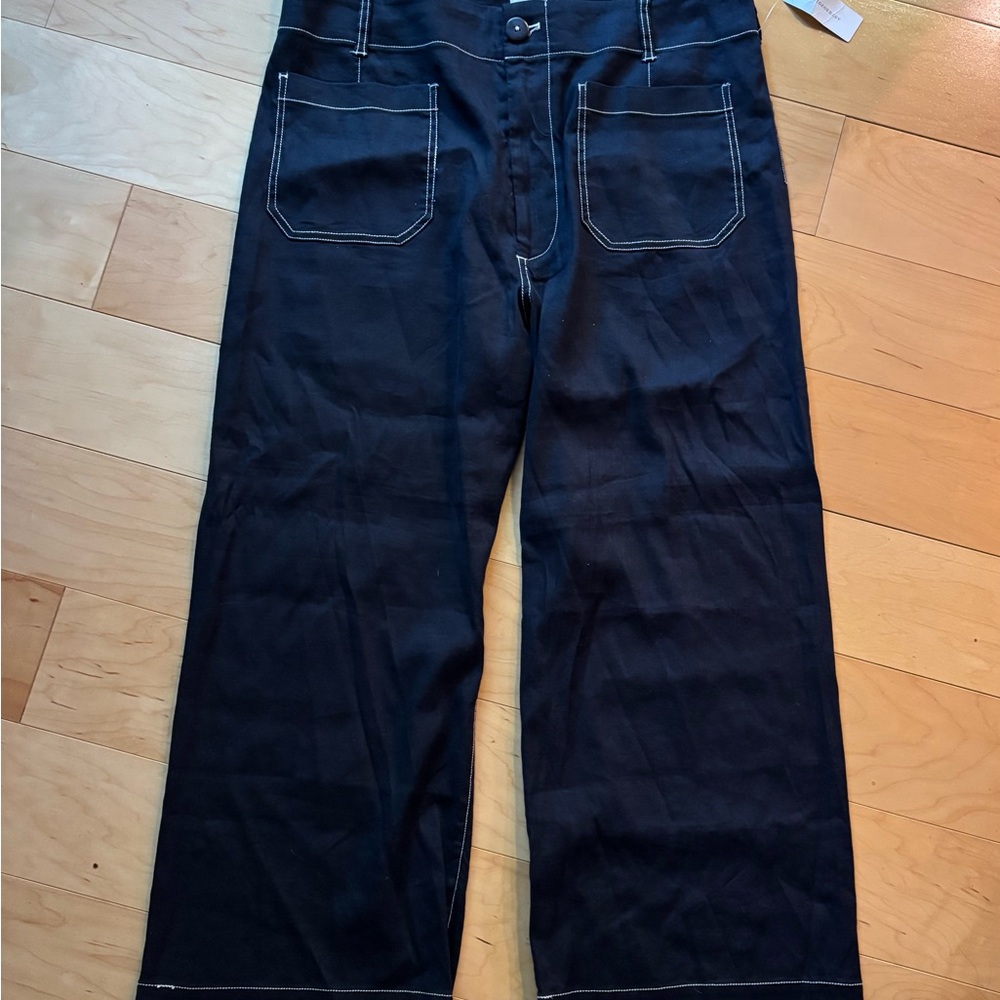 Anthropologie x Maeve The Colette Contrast-Stitch Linen Crop Wide-Leg Pants - Picture 8 of 10